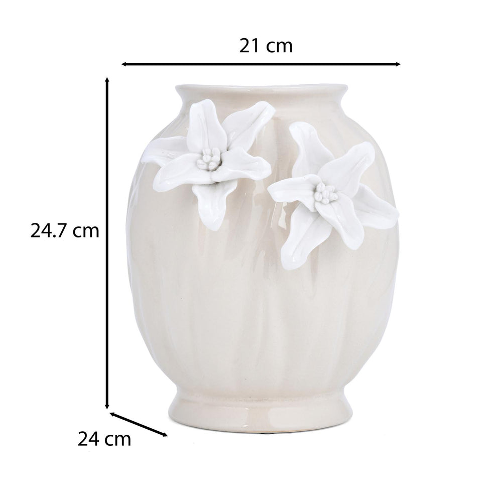 Elan Flora Oval Dual Lily Medium Vase- Cream & White