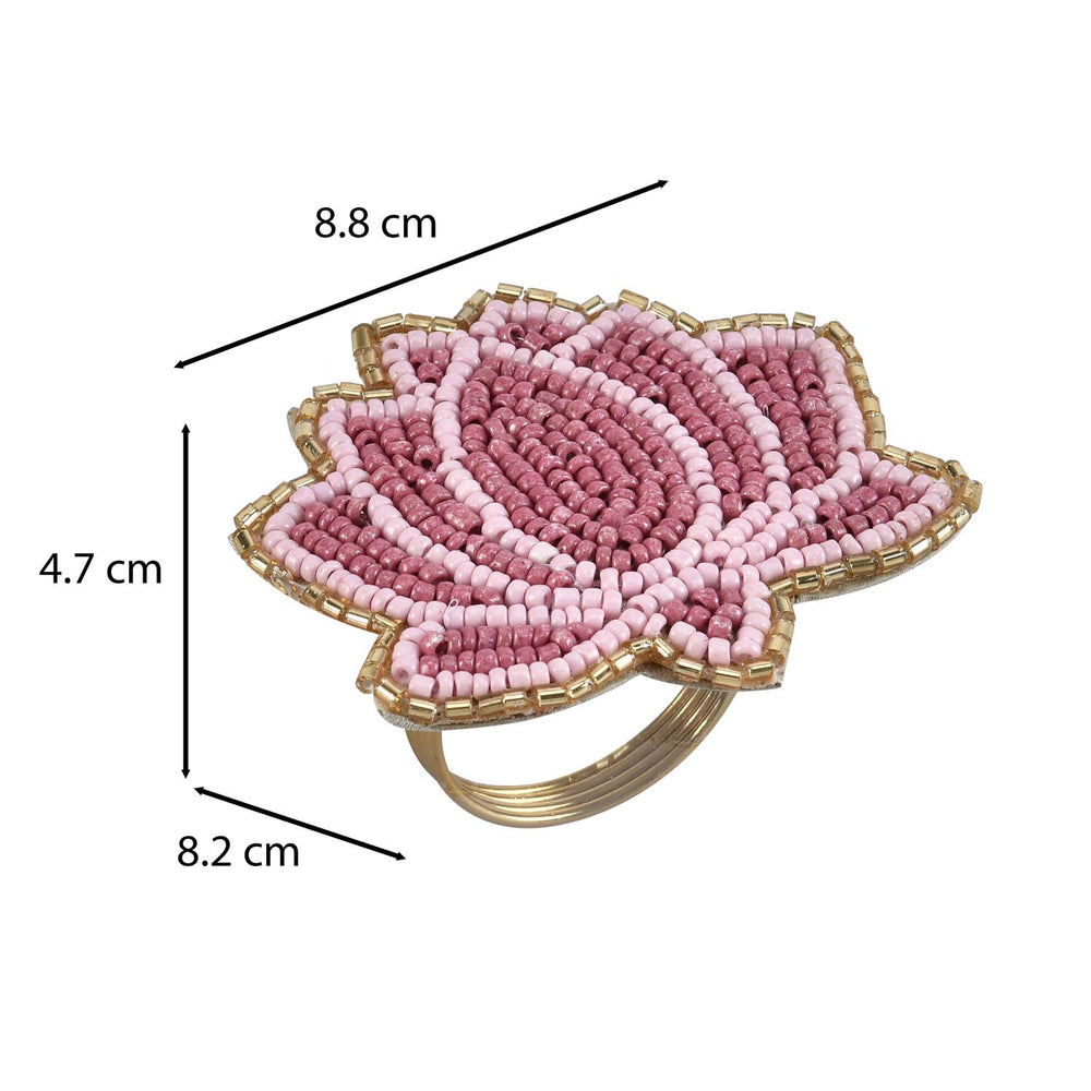 Madhuban Lotus Beaded Ring Napkin Set of 4- Pink