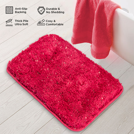 Lurex Solid Polyester 16' x 24' Anti Slip Bath Mat- Pink