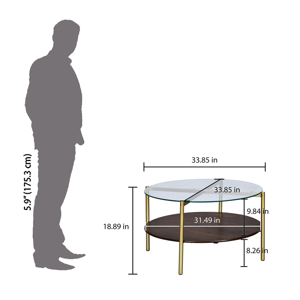 Adira Glass Top Metal Frame Center Table (Red Walnut)