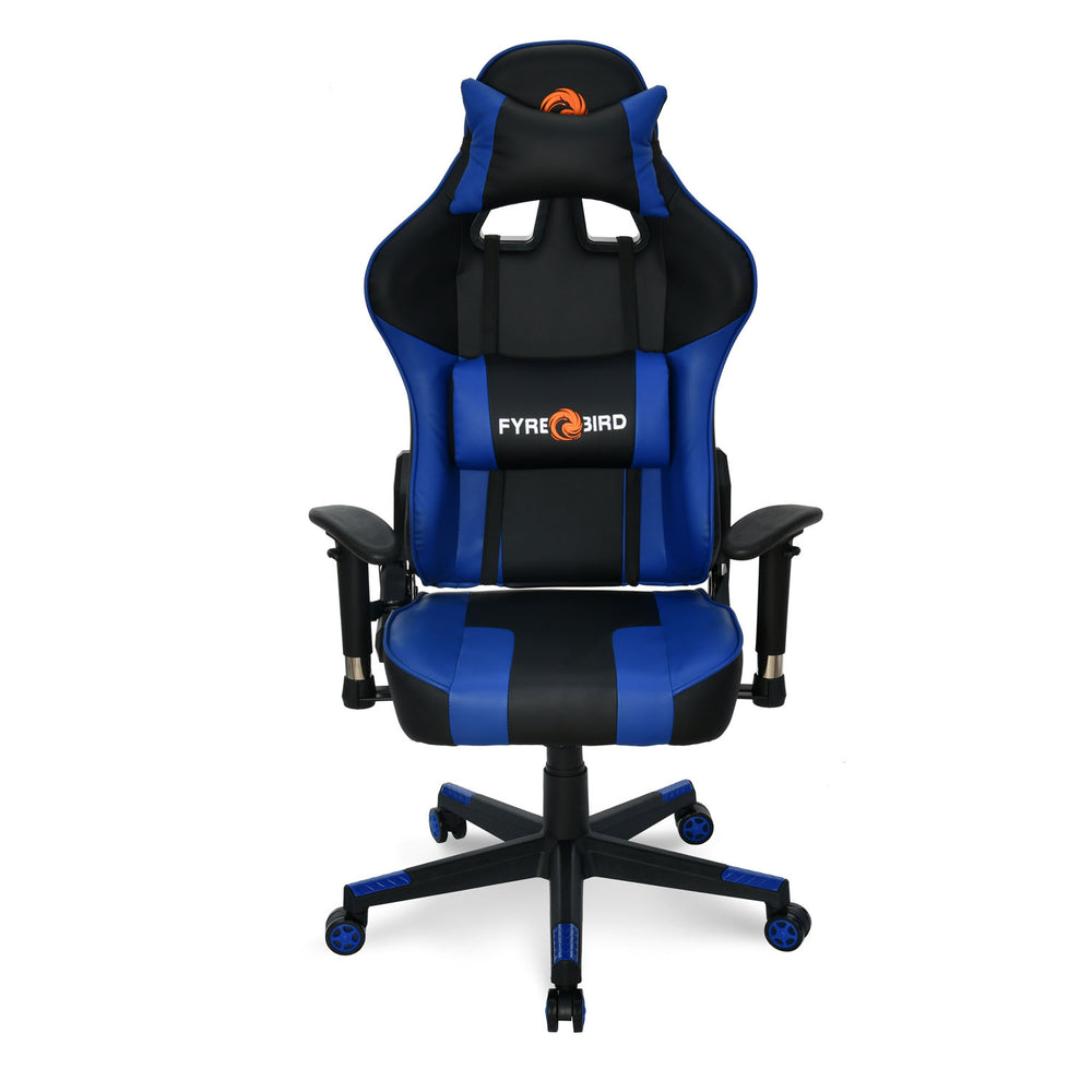 Bosco Leatherette Ergonomic Gaming Chair with Neck & Lumbar Pillow (Black & Blue)