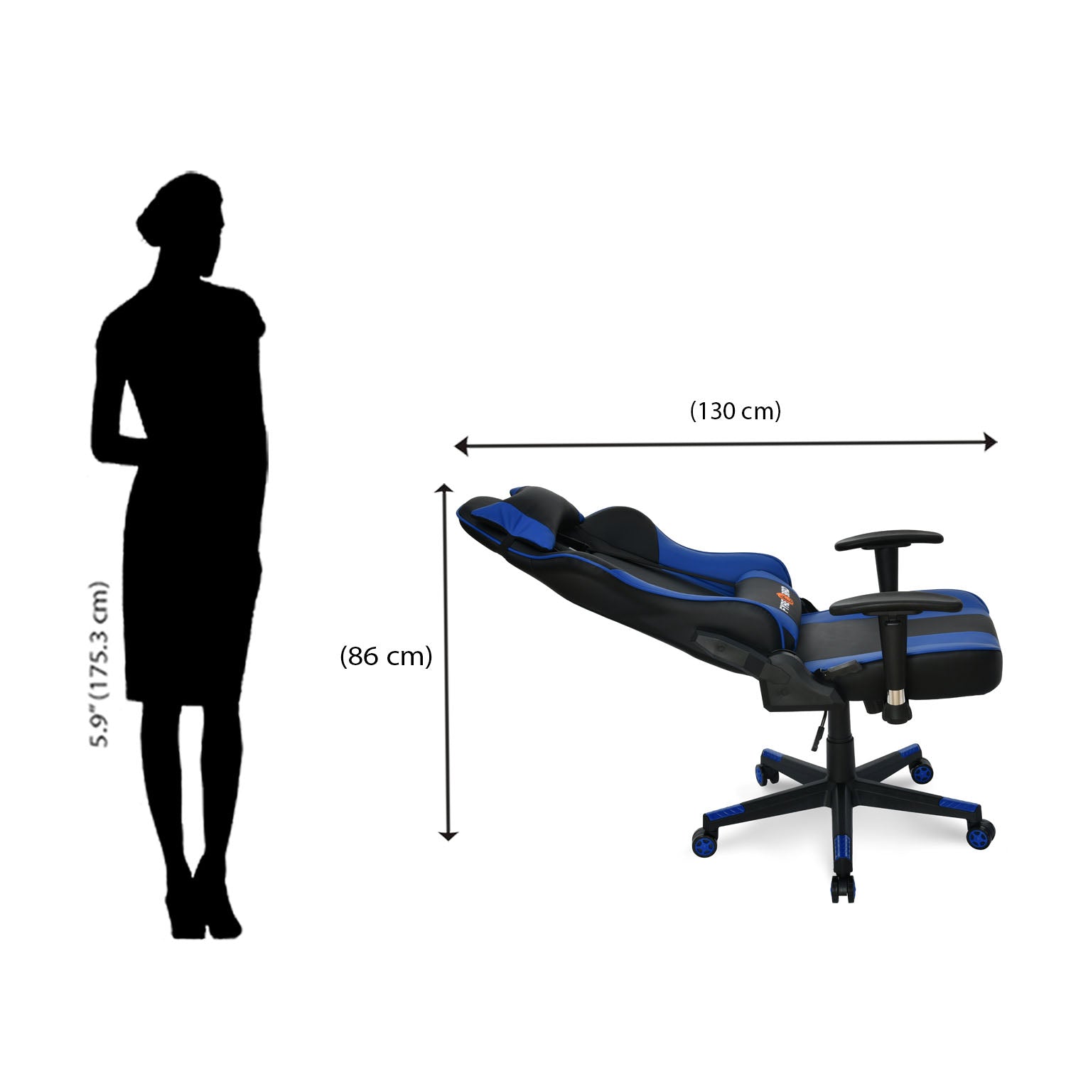 Bosco Leatherette Ergonomic Gaming Chair with Neck & Lumbar Pillow (Black & Blue)