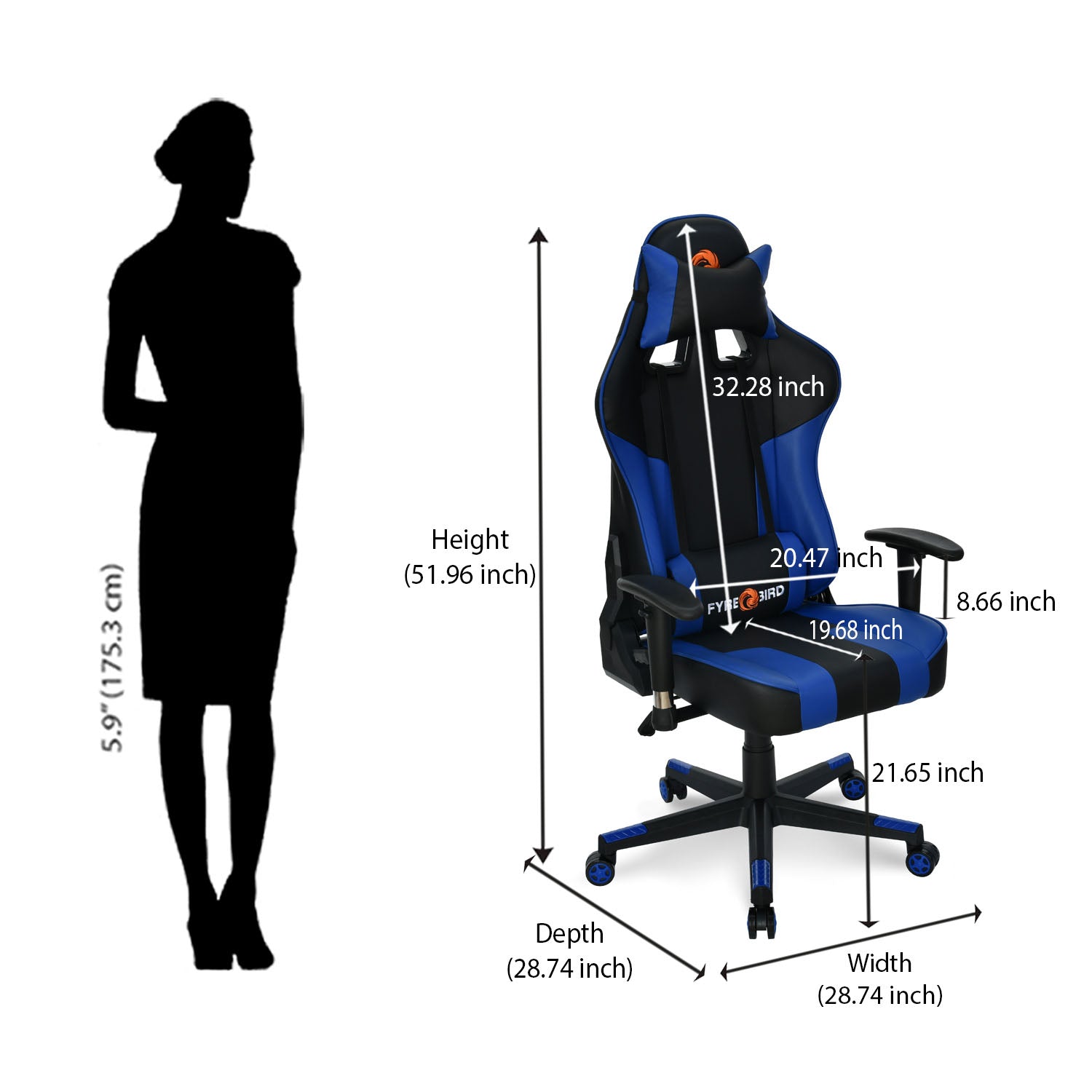 Bosco Leatherette Ergonomic Gaming Chair with Neck & Lumbar Pillow (Black & Blue)