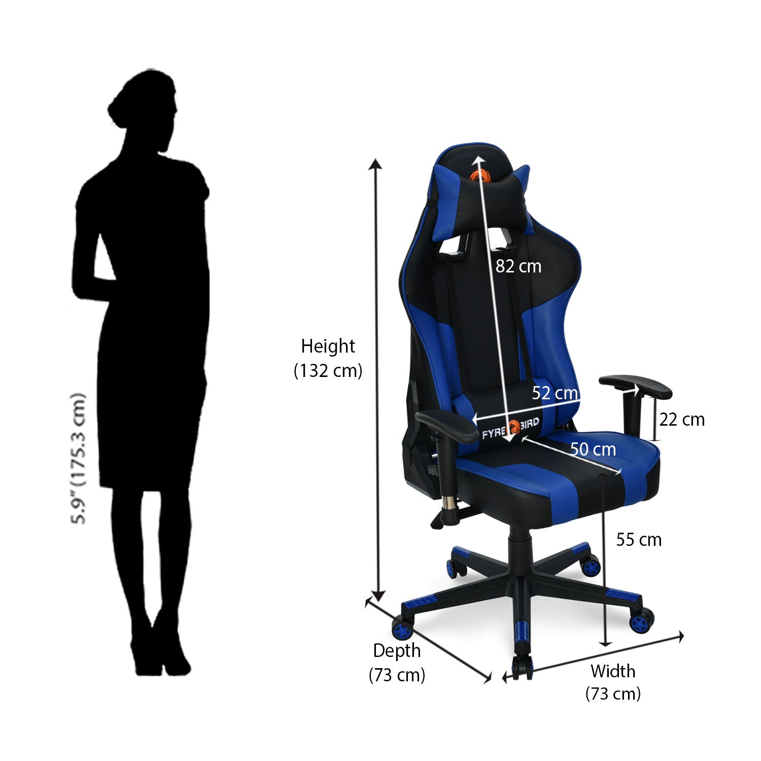 Bosco Leatherette Ergonomic Gaming Chair with Neck & Lumbar Pillow (Black & Blue)