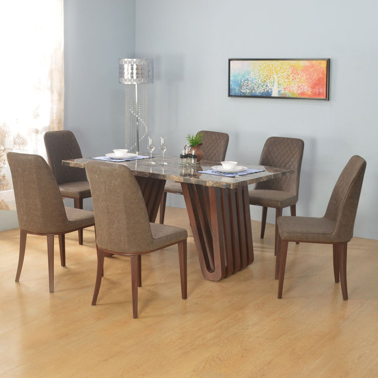 Nilkamal capri 6 Seater Dining Table Cucina Chair Dining Set Walnut Brown