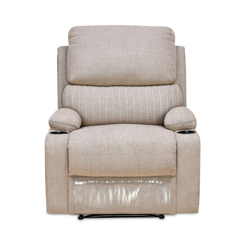 Comfy 1 Seater Fabric Manual Recliner with Cup Holder- Beige