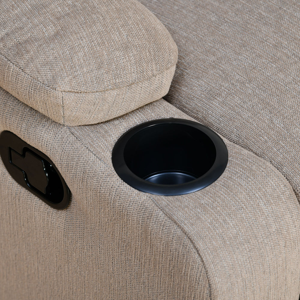 Comfy 1 Seater Fabric Manual Recliner with Cup Holder- Beige
