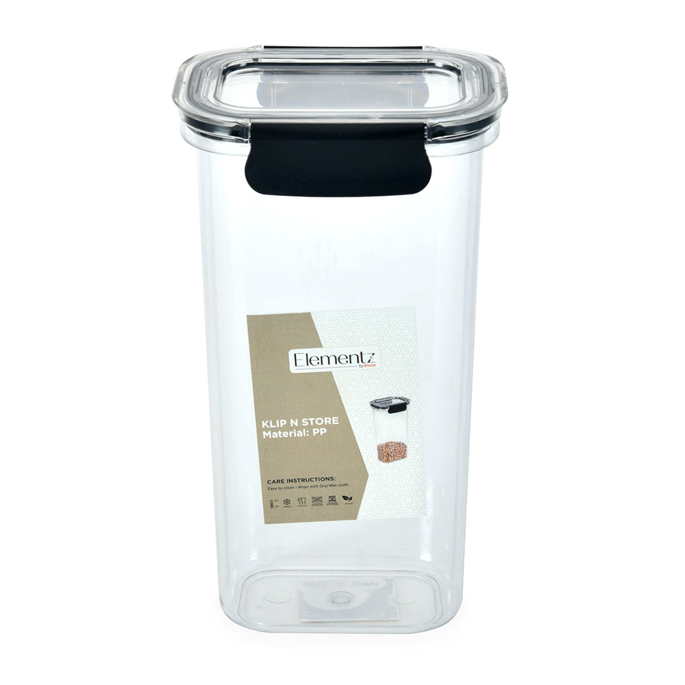 Klip N Store Rectangular 1700 ml Canister Storage Container (Black)