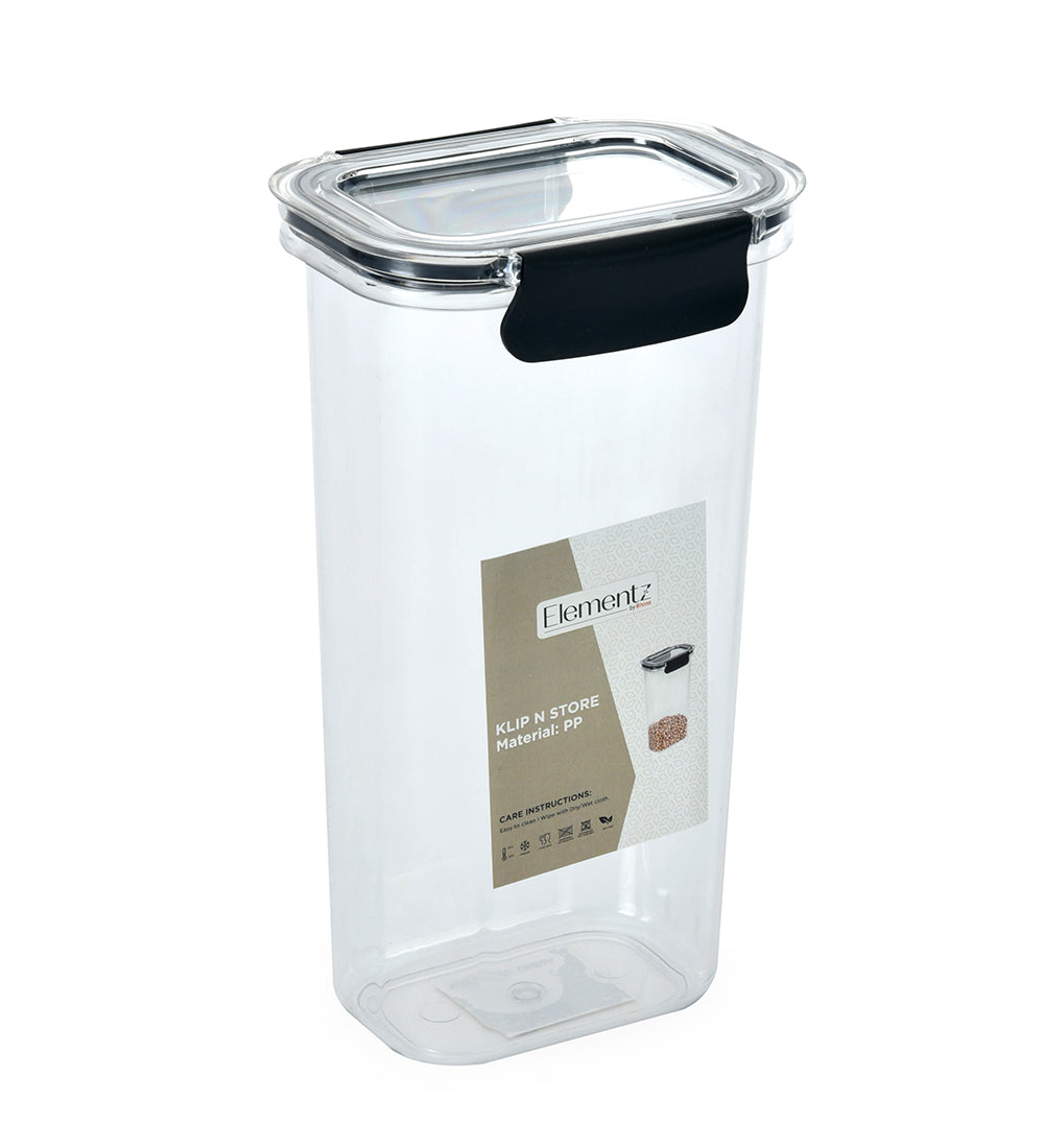 Klip N Store Rectangular 1700 ml Canister Storage Container (Black)
