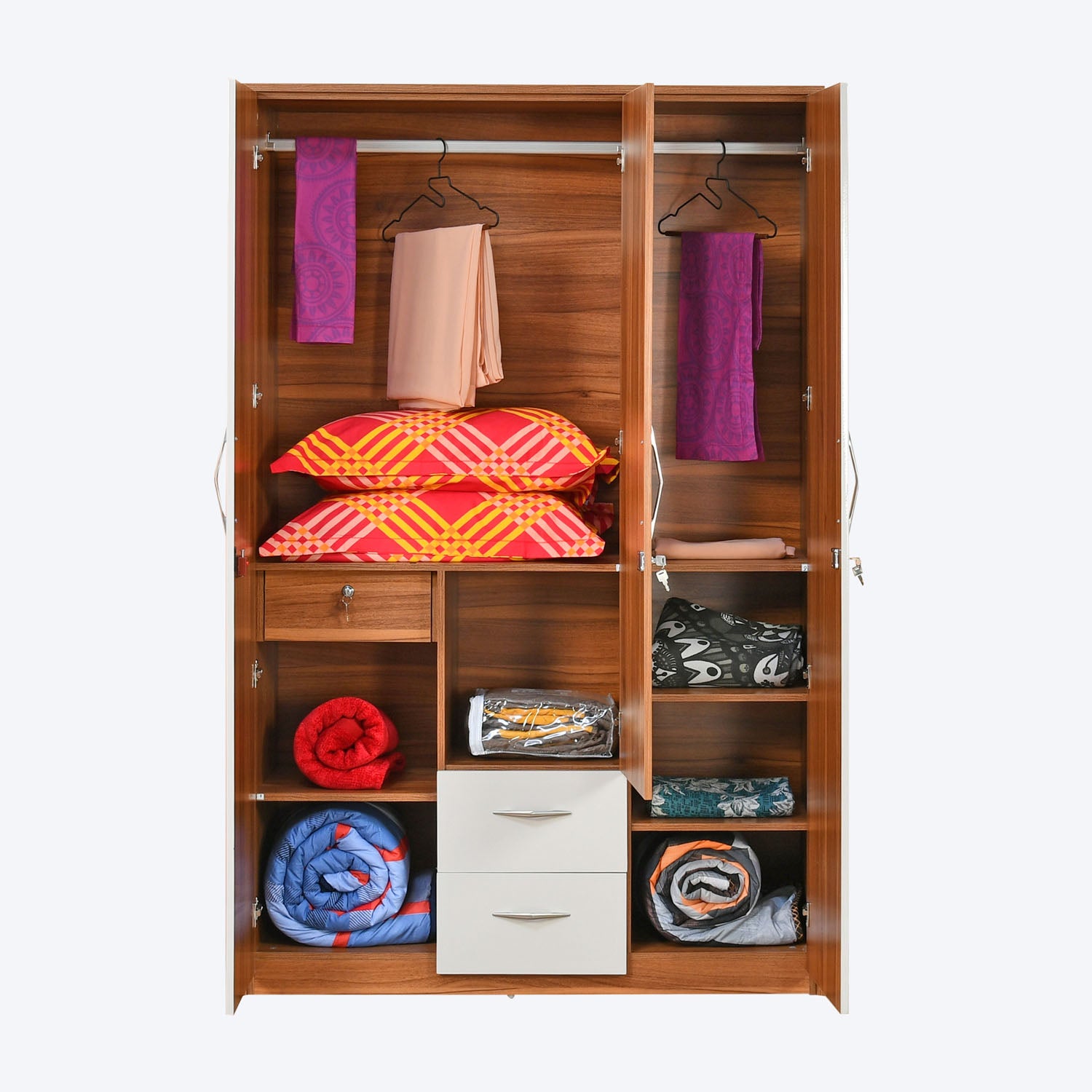 Eternal 3 Door Wardrobe With Mirror (Teak Finish)