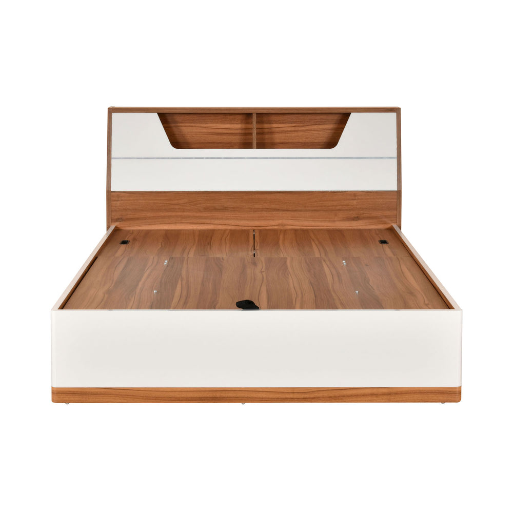 Eternal Wooden Queen Bed with Hydraulic Storage- Teak