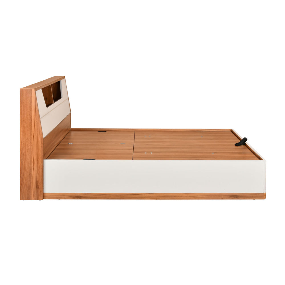 Eternal Wooden Queen Bed with Hydraulic Storage- Teak