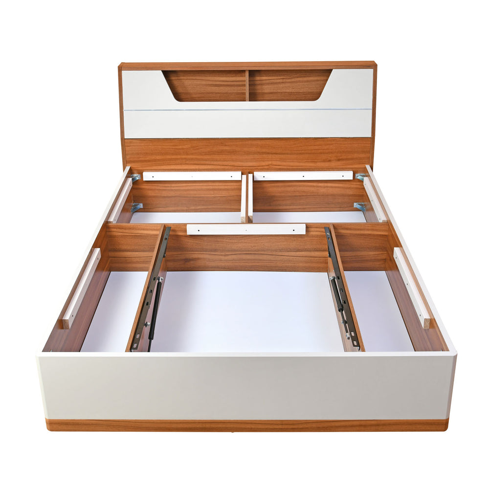 Eternal Wooden Queen Bed with Hydraulic Storage- Teak