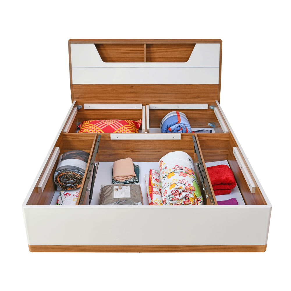 Eternal Wooden Queen Bed with Hydraulic Storage- Teak