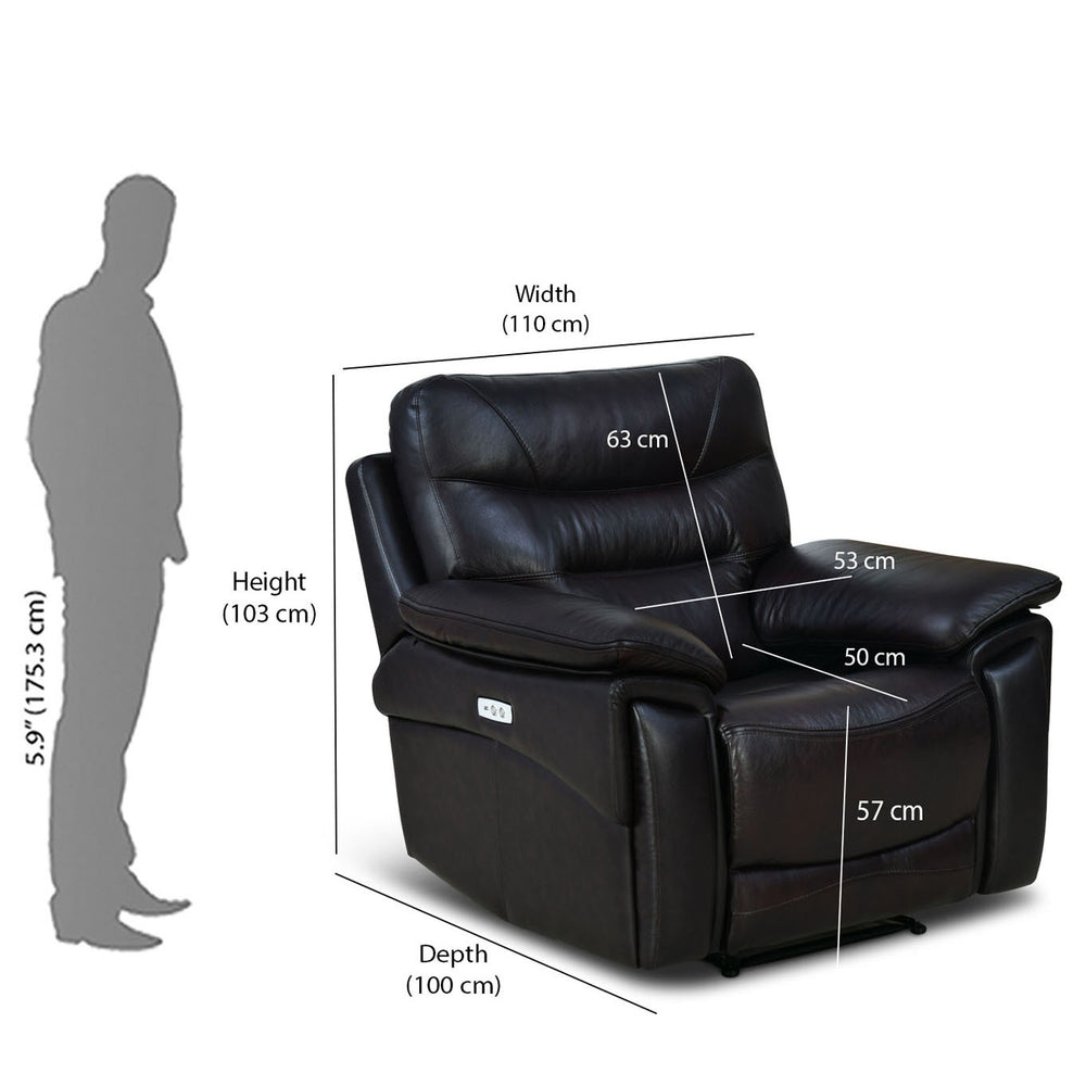 Bakewell 1 Seater Leather Electric Recliner- Brown