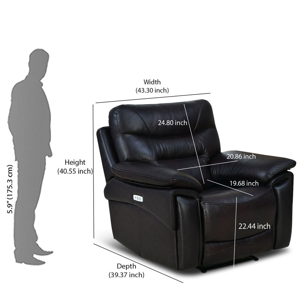 Bakewell 1 Seater Leather Electric Recliner- Brown