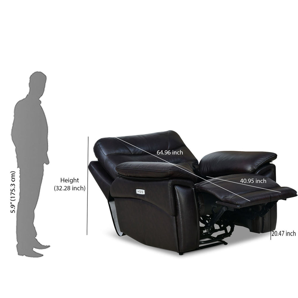 Bakewell 1 Seater Leather Electric Recliner- Brown