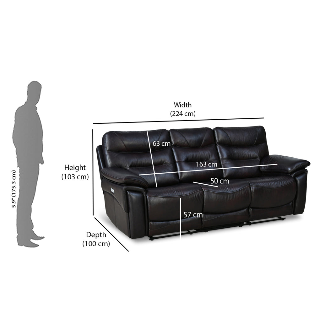 Bakewell 3 Seater Leather Electric Recliner- Brown