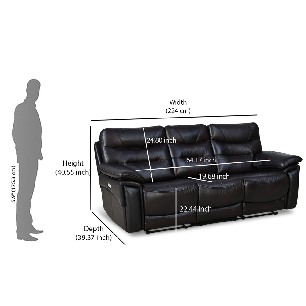 Bakewell 3 Seater Leather Electric Recliner- Brown