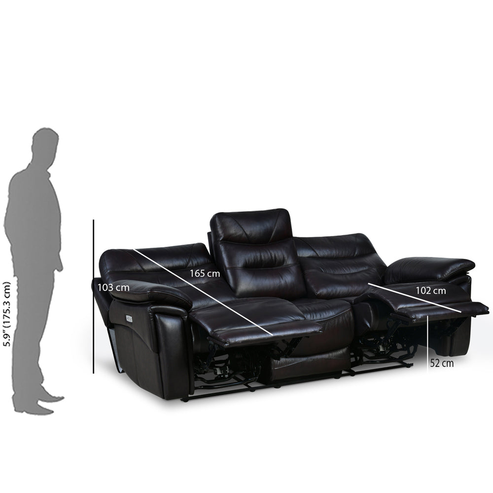 Bakewell 3 Seater Leather Electric Recliner- Brown