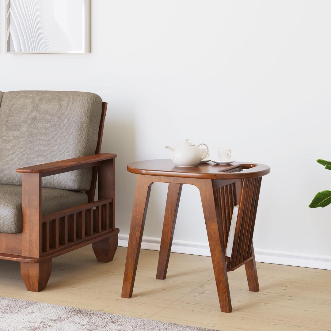 Kingsley Solid Wood Side Table with Magzine Rack (Red Walnut)