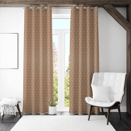 Nilkamal Veera Jacquard Abstract 9 Ft Polyester Long Door Curtains Set Of 2 Beige