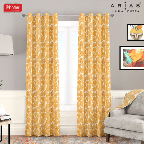 Nilkamal Arias by Lara Dutta Luxuria Jacquard Leaf 7 Ft Polyester Door Curtain Set of 2 (Mustard)