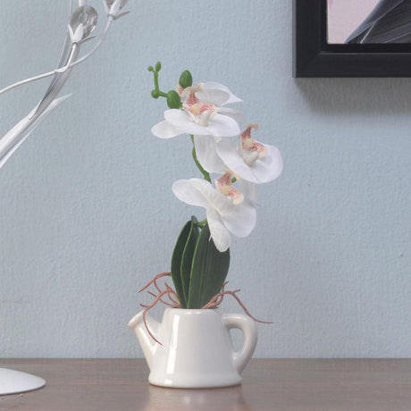 Nilkamal Potted Plant Teapot Orchid Wht 13X9X18Cm