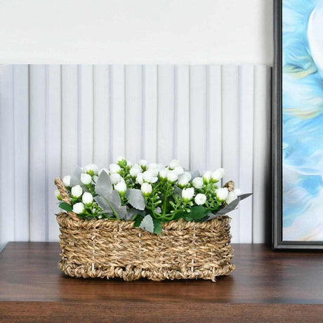 Nilkamal Rose Buds Basket Potted Plant White
