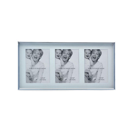 3 Pics Collage Horizontal Photo Frame- Silver