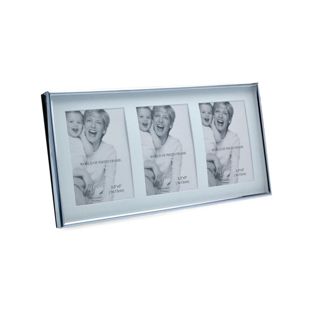 3 Pics Collage Horizontal Photo Frame- Silver