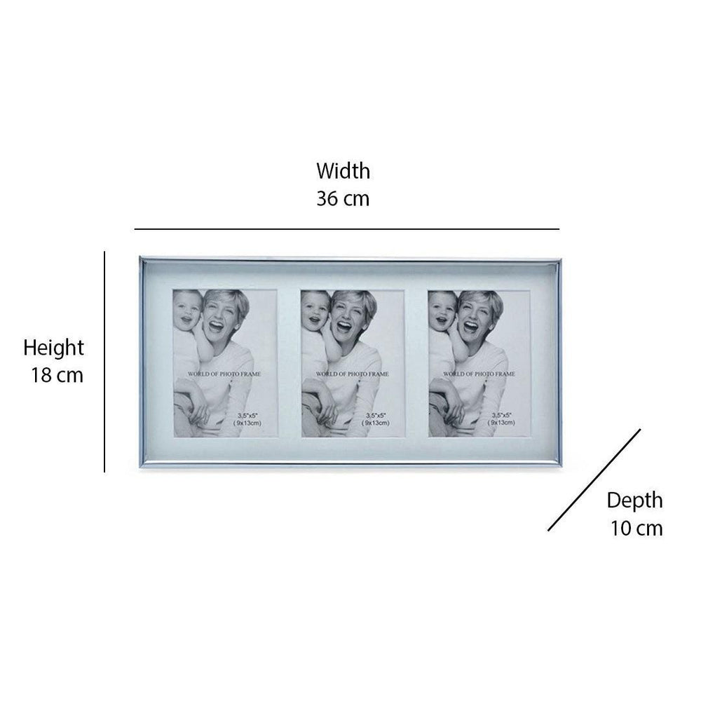 3 Pics Collage Horizontal Photo Frame- Silver