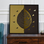 Leaf With Birds Painting- Gold