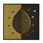 Leaf With Birds Painting- Gold