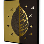 Leaf With Birds Painting- Gold