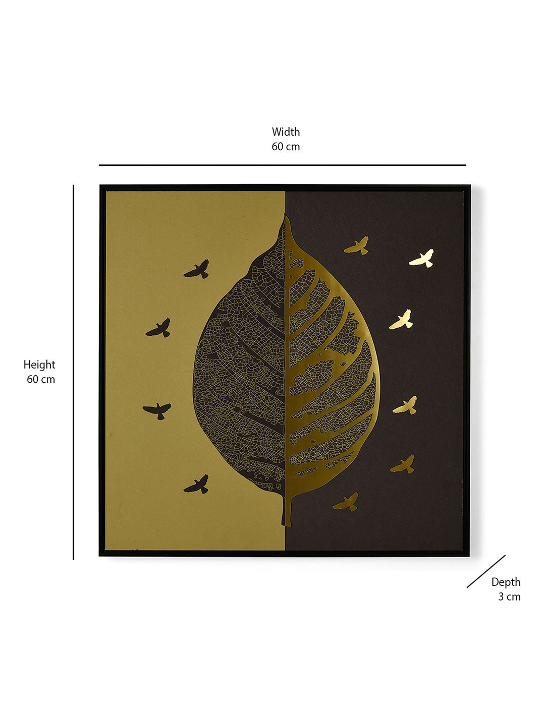 Leaf With Birds Painting- Gold
