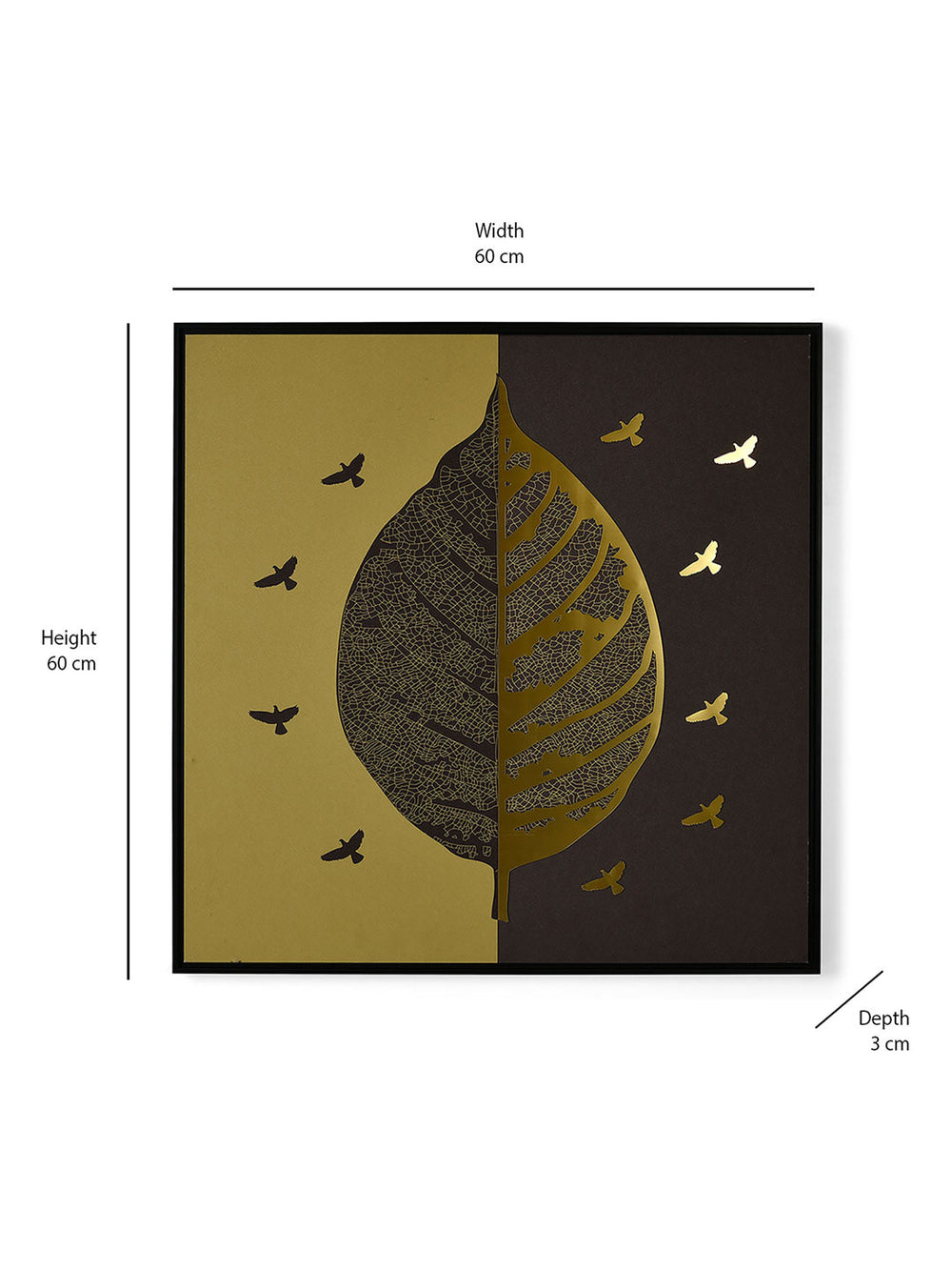 Leaf With Birds Painting- Gold