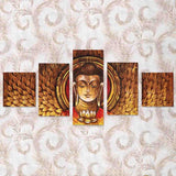 Buddha Mukh Round Painting With 5 Panel- Brown