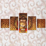 Buddha Mukh Round Painting With 5 Panel- Brown