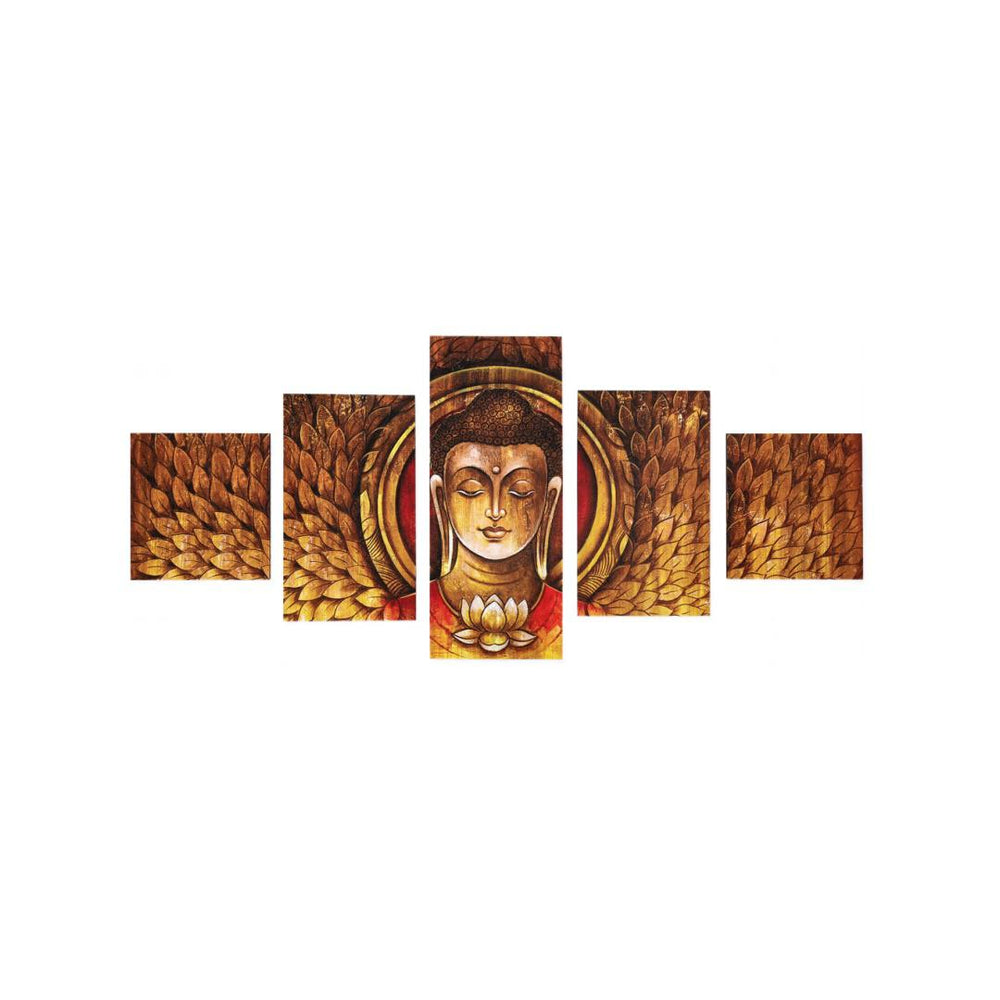 Buddha Mukh Round Painting With 5 Panel- Brown