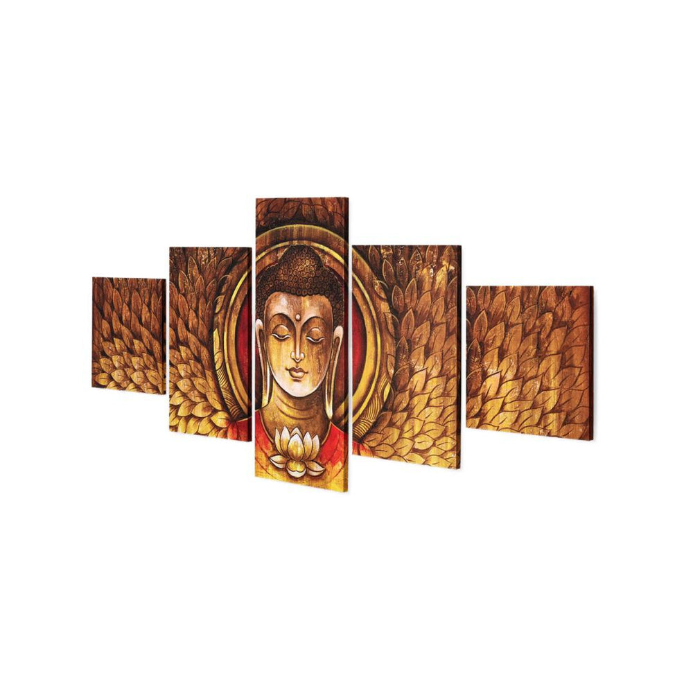 Buddha Mukh Round Painting With 5 Panel- Brown
