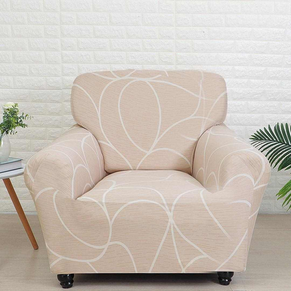 Geometric Elegance Fitted 1 Seater Sofa Cover- Peach & White