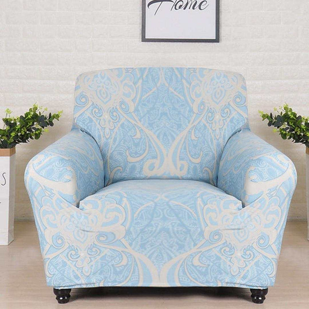 Damask Elegance Fitted 1 Seater Sofa Cover- Seagreen & Multicolor