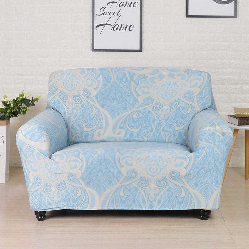 Damask Elegance Fitted 2 Seater Sofa Cover- Seagreen & Multicolor