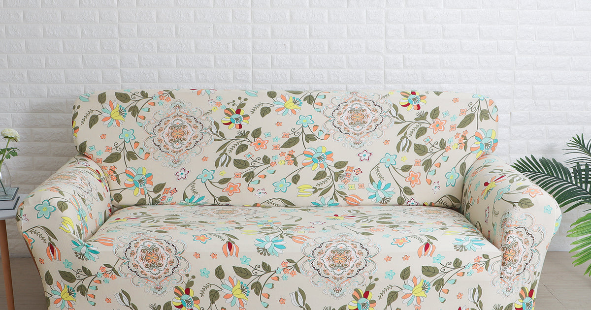 Buy Floral Elegance Fitted Seater Sofa Cover White Multicolor