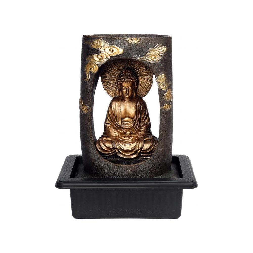 Buddha Waterfall Table Top Decorative Water Fountain with LED Light- Gold