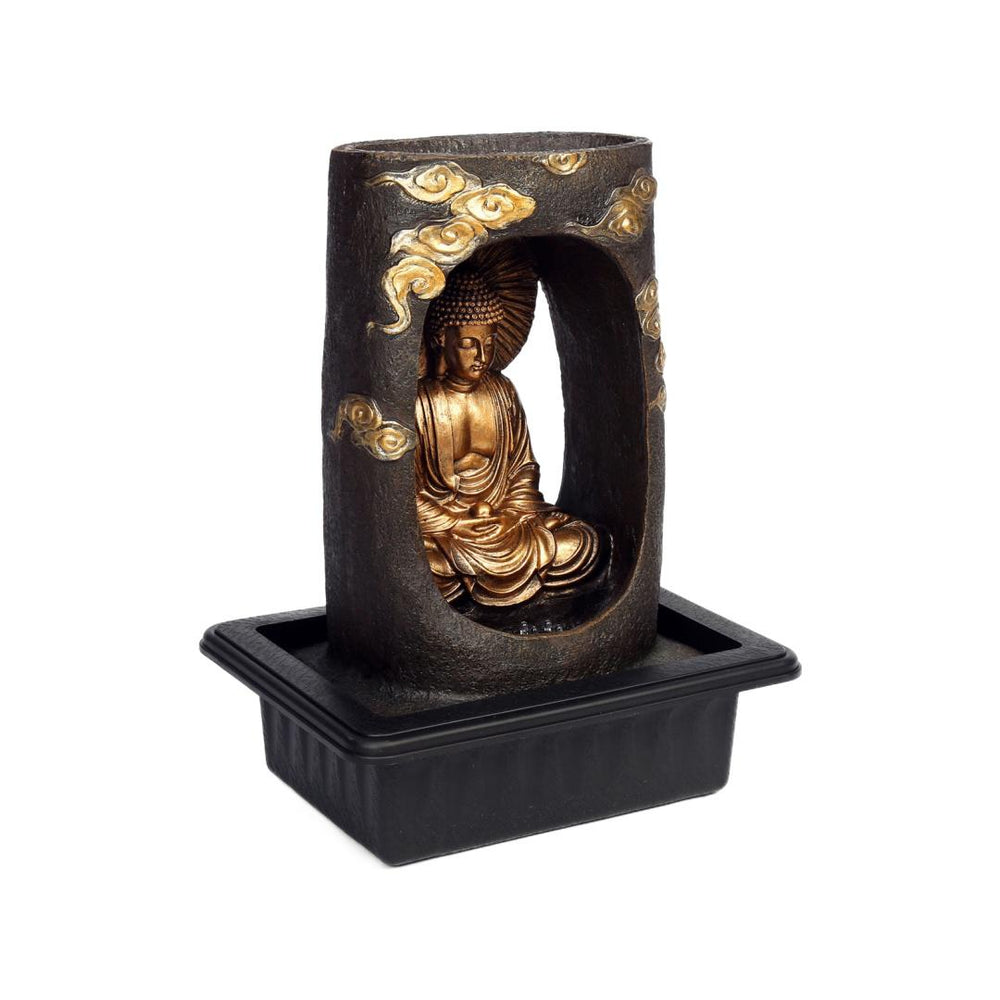 Buddha Waterfall Table Top Decorative Water Fountain with LED Light- Gold