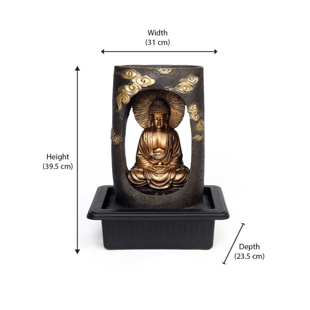Buddha Waterfall Table Top Decorative Water Fountain with LED Light- Gold