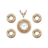 Combo Stag Wall Clock Set Of 6- Gold