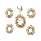 Combo Stag Wall Clock Set Of 6- Gold